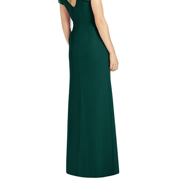 After six 6810..Ruffled Sleeve Mermaid Dress with Front Slit..Evergreen..Size 00 - Picture 4 of 6